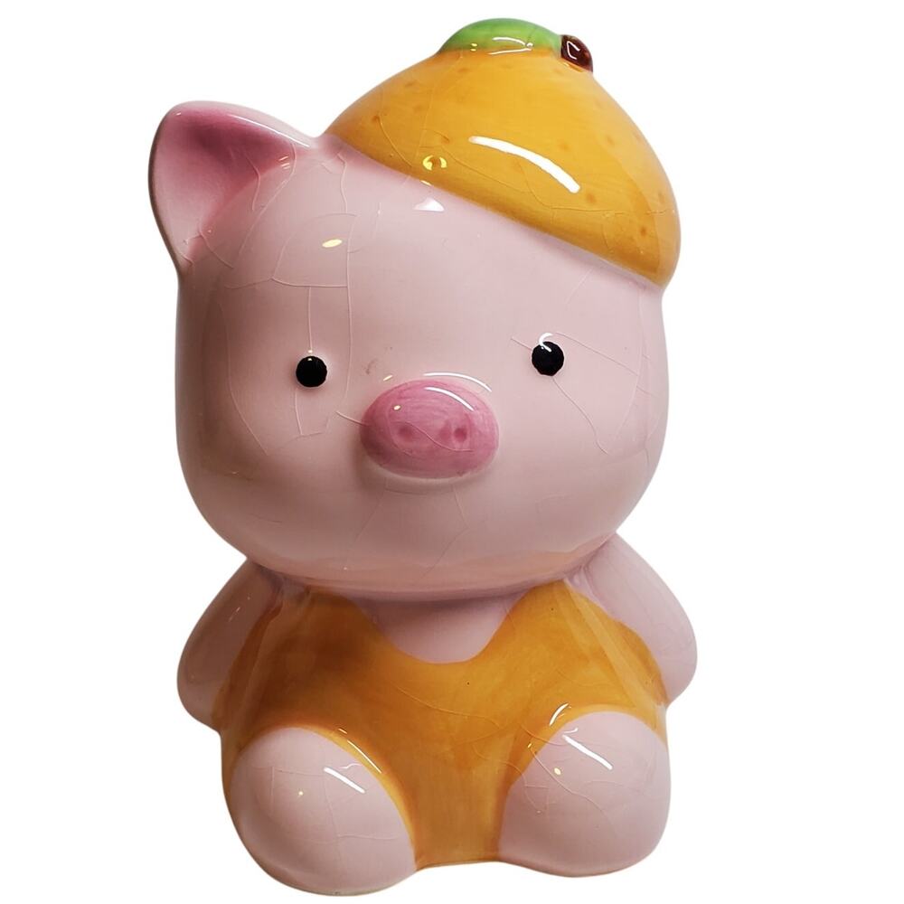 Piggy in Orange Clothing Ceramic Bank - 4"